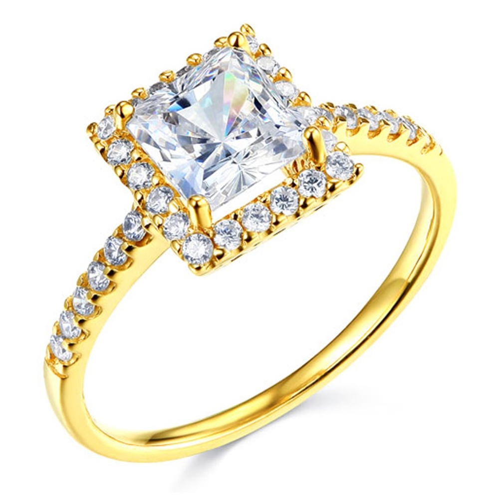 14k 1-CT Princess-Cut & Round Side Halo CZ Ring